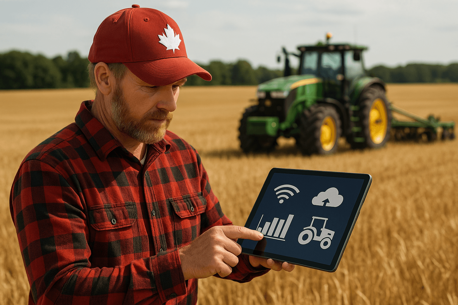 Canadian farmer using smart technology in the field